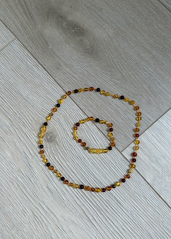 American Vintage Orijinal Kehribar Kolye Bileklik Seti