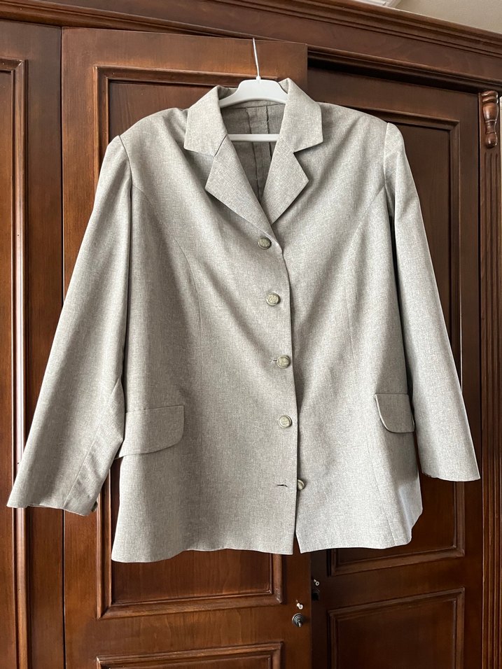 Vintage Bej Keten Düğmeli Kadın Blazer - Görsel 2