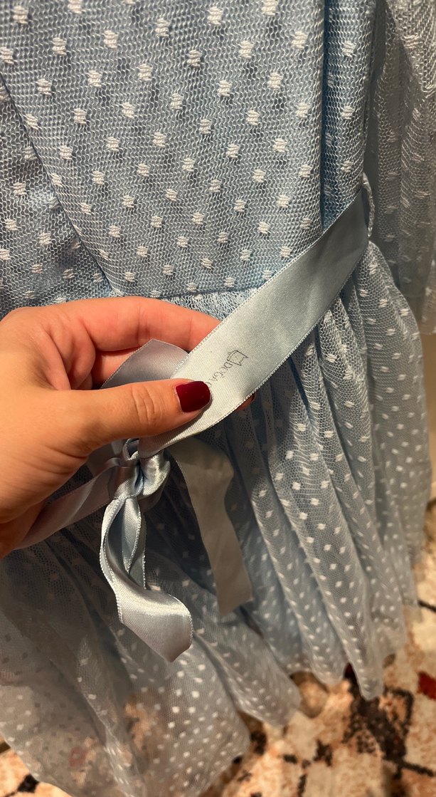 Uzun Kollu Mavi Kız Çocuk Elbisesi - Görsel 4