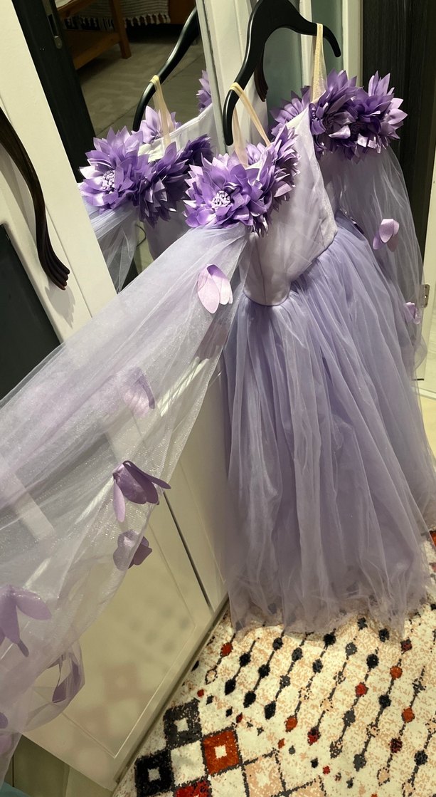 Mor Çiçekli Straplez Uzun Kollu Çocuk Elbisesi - Görsel 2