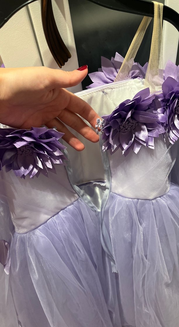 Mor Çiçekli Straplez Uzun Kollu Çocuk Elbisesi - Görsel 3