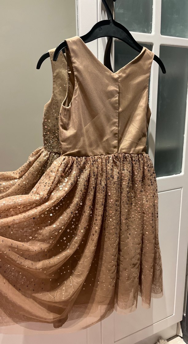 Kız Çocuk Bej İşlemeli Kolsuz Elbise - Görsel 4