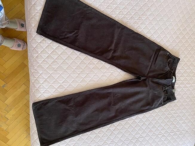 42 Beden kahverengi Renk pull and bear kadife kahverengi wide leg pantolon