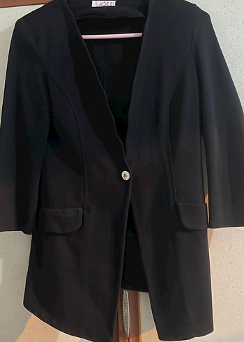 Kadın Siyah Düğmeli Midi Blazer