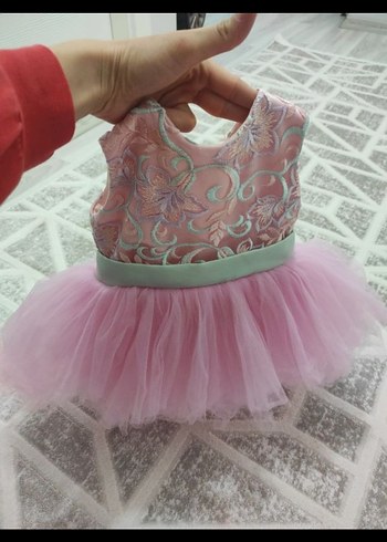 Nakışlı Fırfırlı Pembe Straplez Kız Elbisesi - Görsel 2