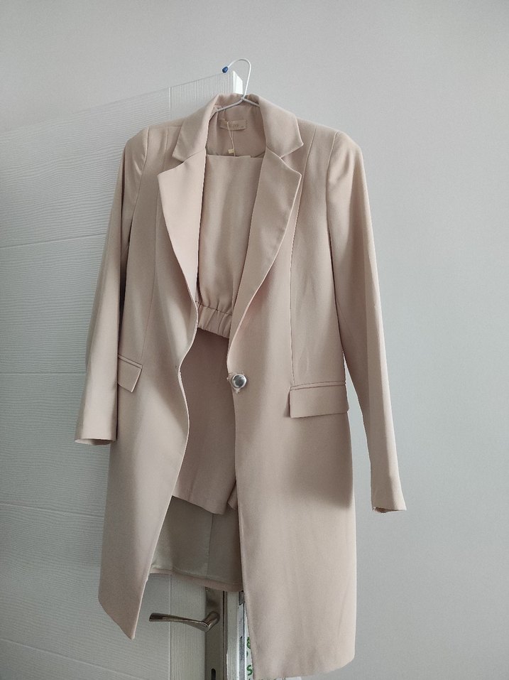 Bej Düğmeli Kadın Blazer Ceket - Görsel 4