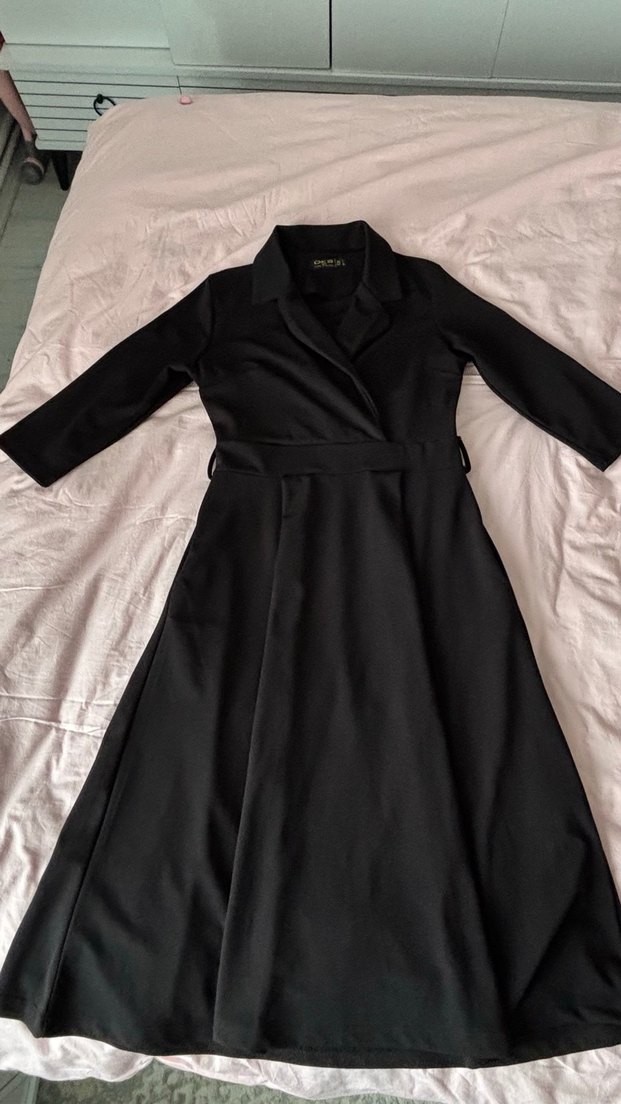 Uzun Siyah Drapeli Kadın Elbise - Görsel 4