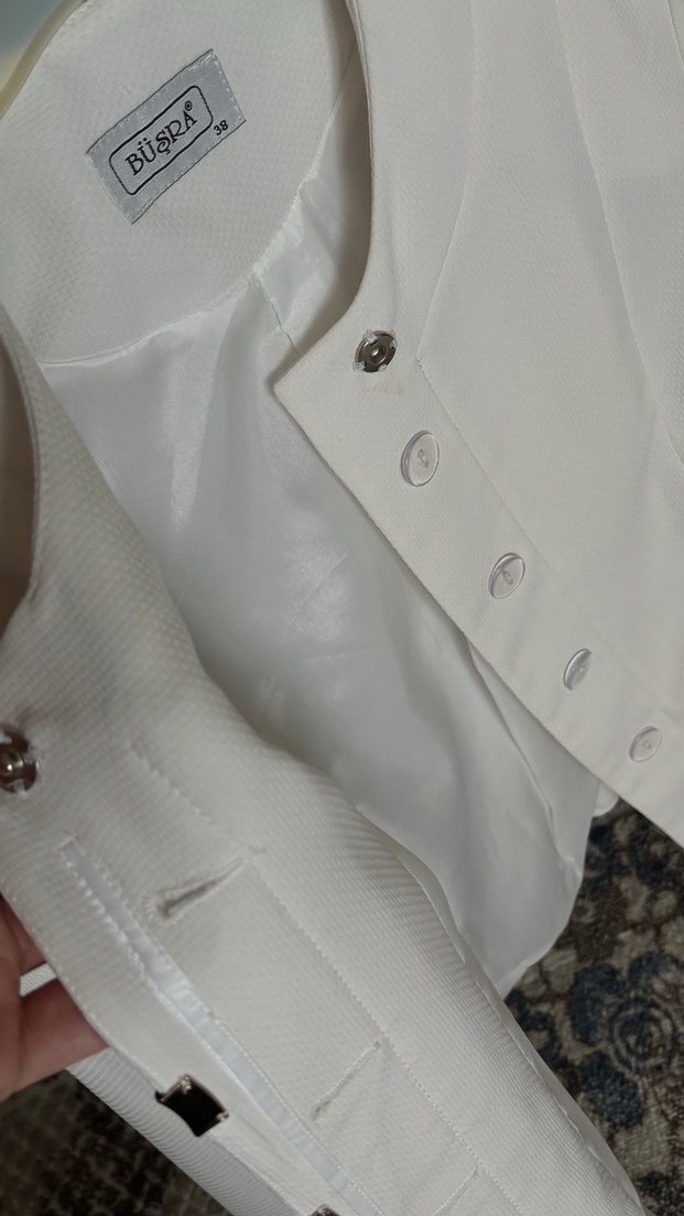 Düğmeli Beyaz Kadın Blazer Ceket - Görsel 4