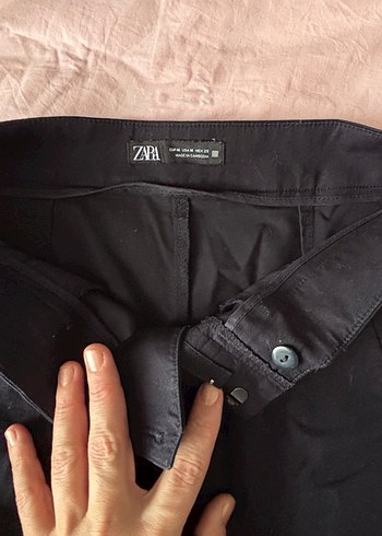 Siyah Kemerli Midi Kumaş Kadın Pantolon - Görsel 3