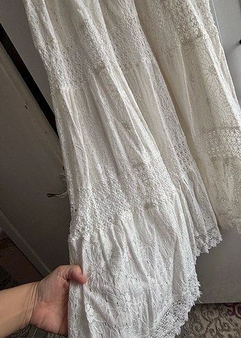 Dantel Detaylı Beyaz Uzun Bohem Elbise - Görsel 3