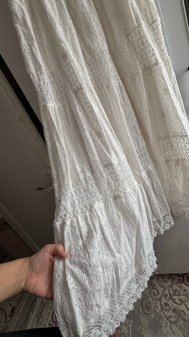 Dantel Detaylı Beyaz Uzun Bohem Elbise - Görsel 3