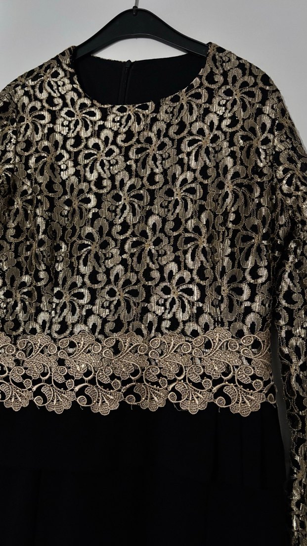 Dantel Detaylı Siyah Uzun Abiye Elbise - Görsel 2