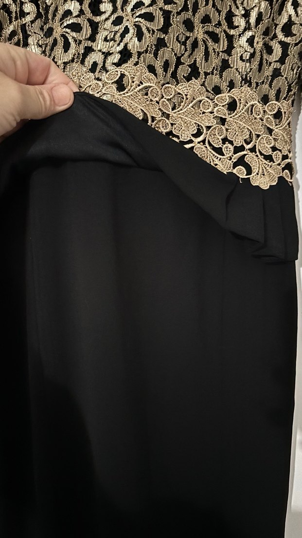 Dantel Detaylı Siyah Uzun Abiye Elbise - Görsel 3