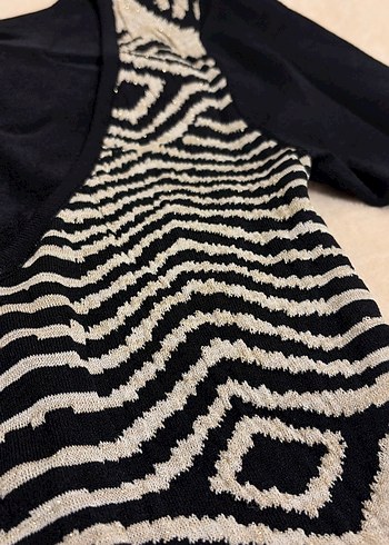 Zebra Desenli Uzun Kollu Siyah V Yaka Elbise - Görsel 3