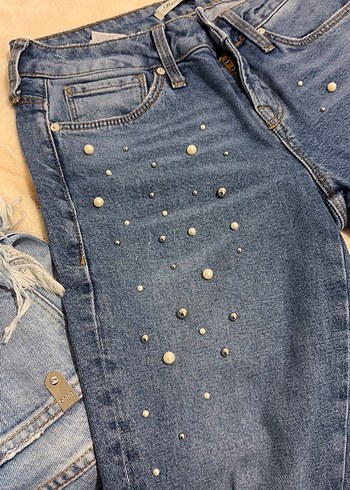 Mavi incili taşlı parıltılı Kadın Jean Pantolon - Görsel 5