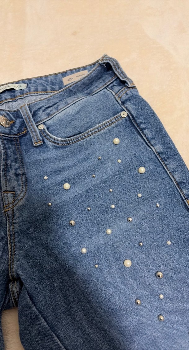 Mavi incili taşlı parıltılı Kadın Jean Pantolon - Görsel 4