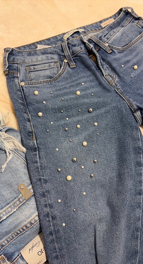 Mavi incili taşlı parıltılı Kadın Jean Pantolon - Görsel 5