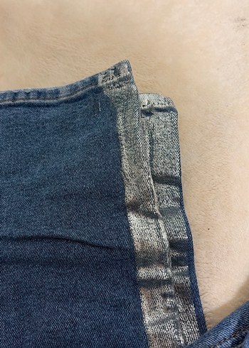 Gri parlak metalil Detaylı Mavi Kadın Denim Jean - Görsel 3