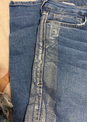 Gri parlak metalil Detaylı Mavi Kadın Denim Jean - Görsel 6