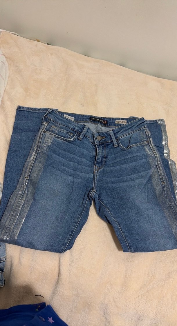 Gri parlak metalil Detaylı Mavi Kadın Denim Jean - Görsel 4