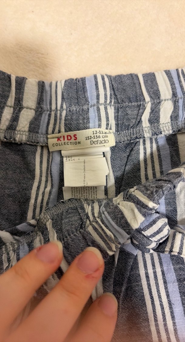 Mavi Çizgili Keten Mini Şort - Görsel 2