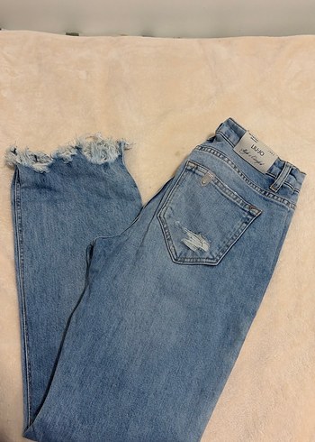 Kadın Mavi taşlı yırtık Denim Pantolon - Görsel 7