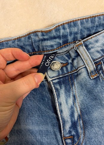 Kadın Mavi taşlı yırtık Denim Pantolon - Görsel 2