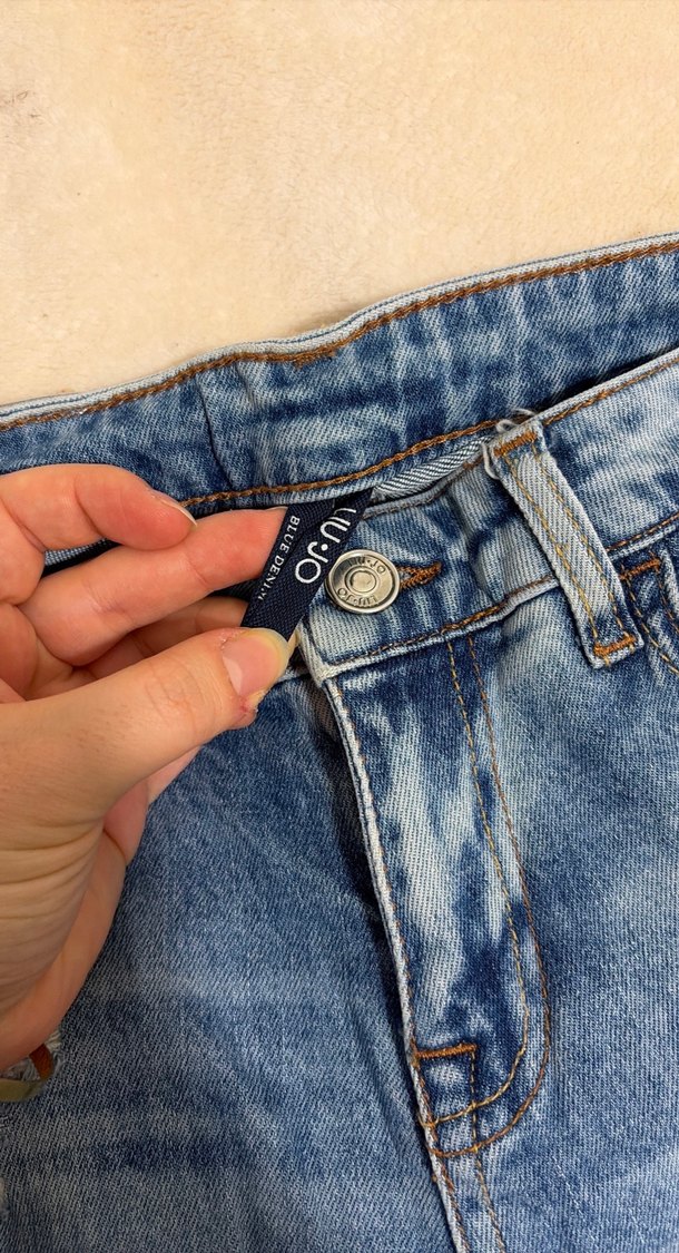 Kadın Mavi taşlı yırtık Denim Pantolon - Görsel 2