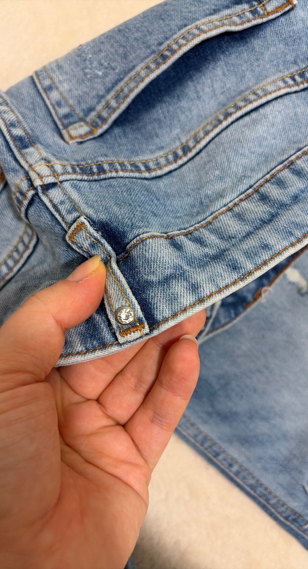 Kadın Mavi taşlı yırtık Denim Pantolon - Görsel 5