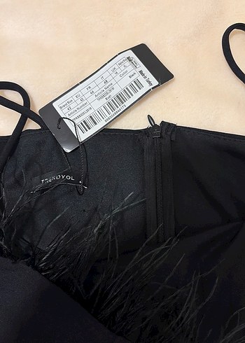 Kürk Detaylı Siyah Straplez  Elbise - Görsel 3