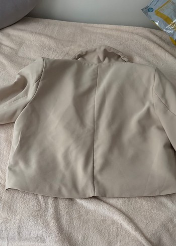 Bej Keten Mini Kadın Blazer Ceket - Görsel 6