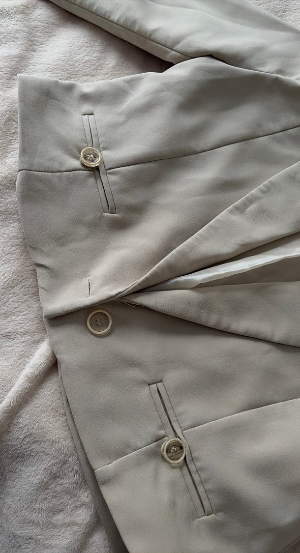 Bej Keten Mini Kadın Blazer Ceket - Görsel 4