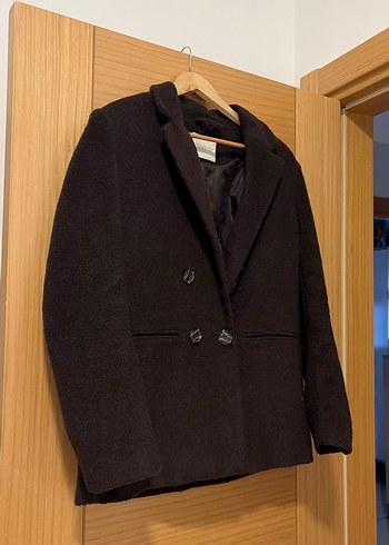 Düğmeli blazer kaşe Kahverengi Kadın Kaban - Görsel 5