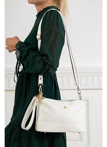 Derimod Derimod Marka 4 bölmeli kırık beyaz kadın omuz çantası