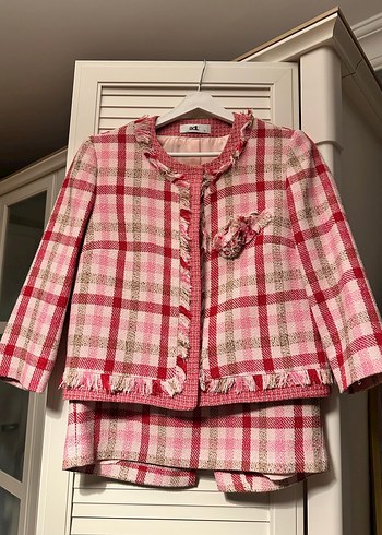 Pembe Ekose Vintage Mini Kadın Ceket