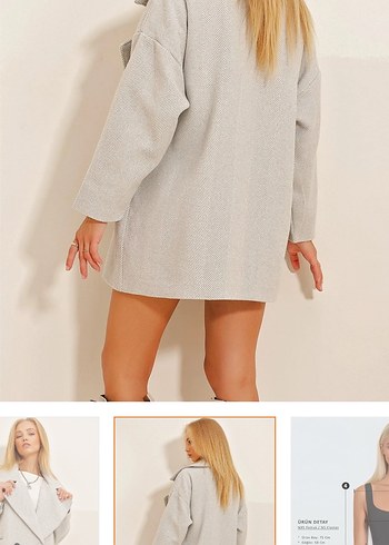 Gri Düğmeli Kısa Kadın Kaban - Görsel 2