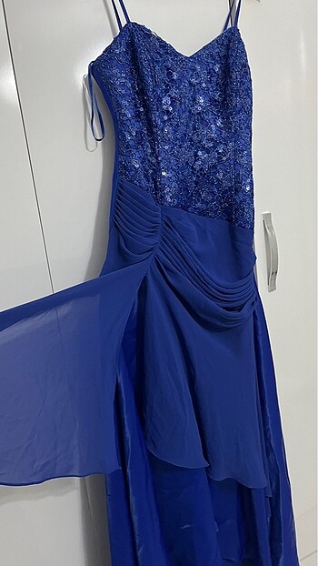 Mavi saten abiye elbise - Görsel 5