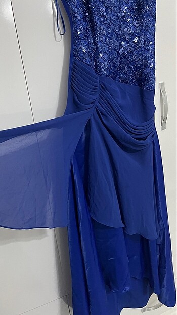 Mavi saten abiye elbise - Görsel 4