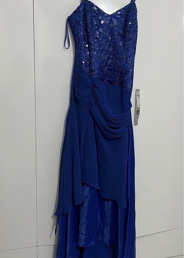 Mavi saten abiye elbise - Görsel 2