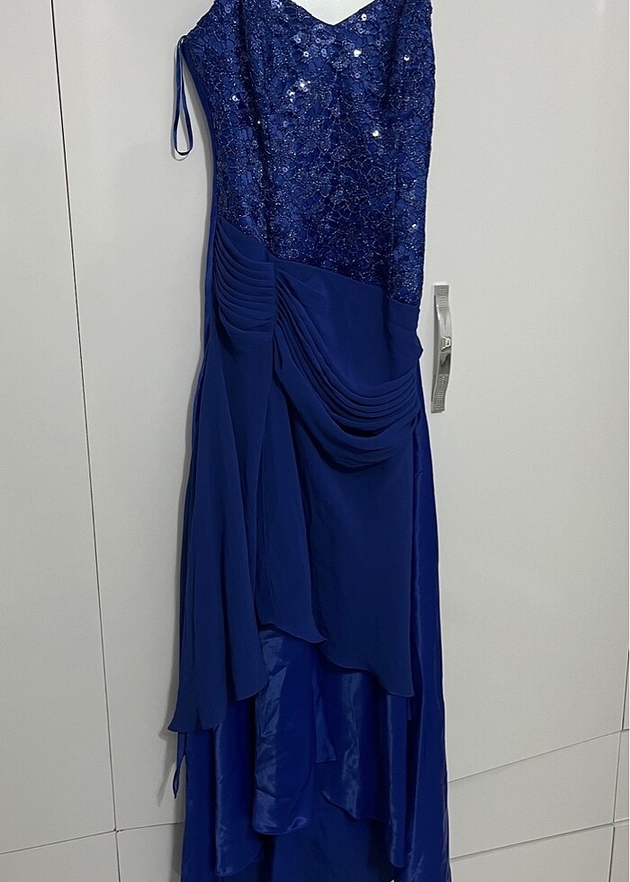 Mavi saten abiye elbise - Görsel 3