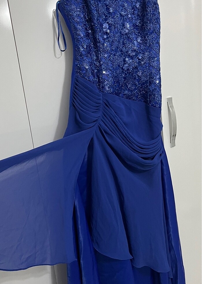 Mavi saten abiye elbise - Görsel 5