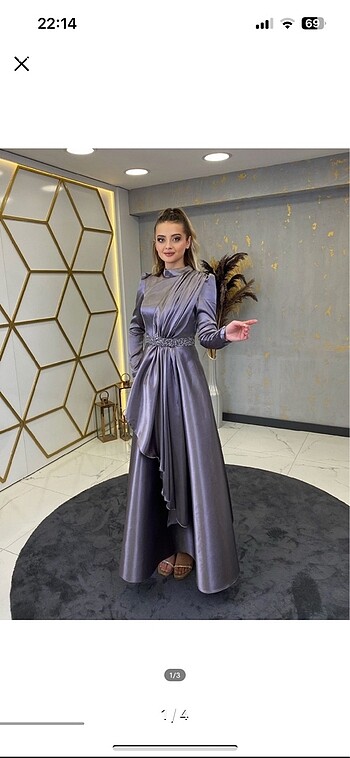 Tesettür abiye elbise gri - Görsel 2