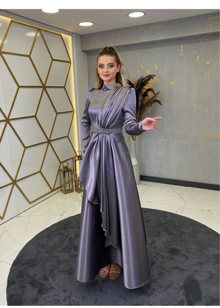 Tesettür abiye elbise gri - Görsel 2