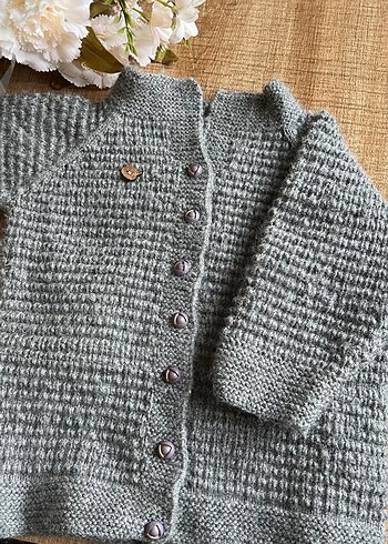 Gri Erkek Çocuk Düğmeli Örgü Hırka - Görsel 3