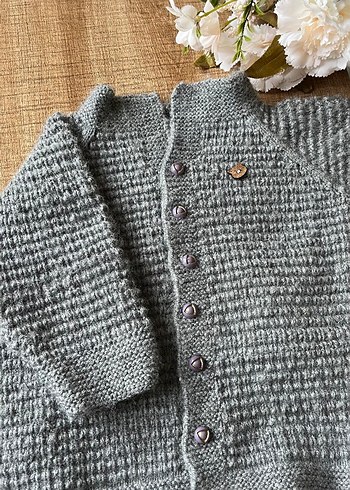 Gri Erkek Çocuk Düğmeli Örgü Hırka - Görsel 5