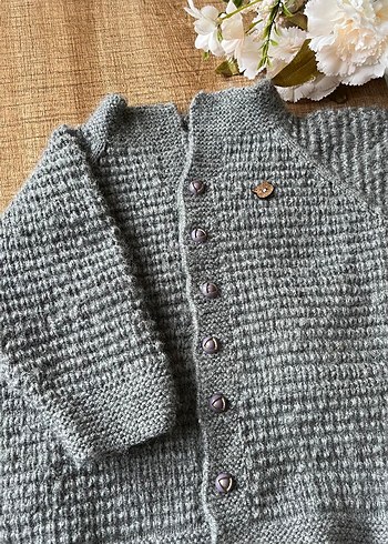 Gri Erkek Çocuk Düğmeli Örgü Hırka - Görsel 4