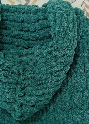 Turkuaz Kapüşonlu Örgü Kız erkek ortak renk hırka - Görsel 11