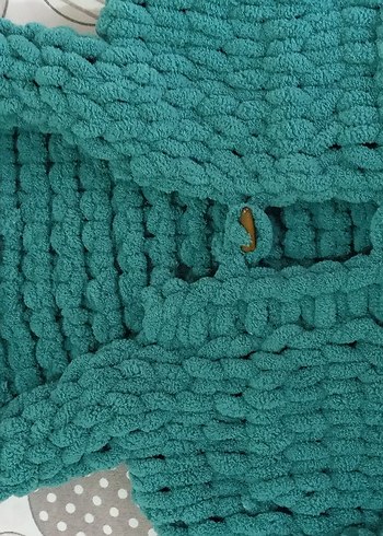 Turkuaz Kapüşonlu Örgü Kız erkek ortak renk hırka - Görsel 10