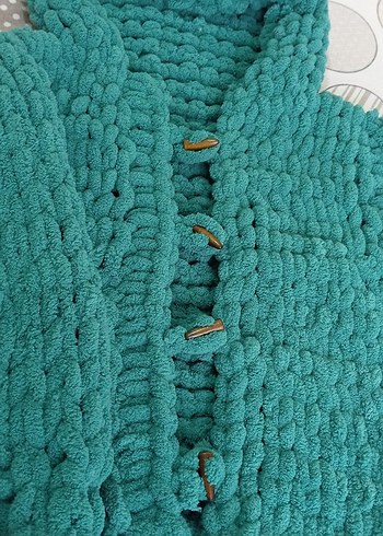 Turkuaz Kapüşonlu Örgü Kız erkek ortak renk hırka - Görsel 6