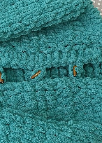 Turkuaz Kapüşonlu Örgü Kız erkek ortak renk hırka - Görsel 4